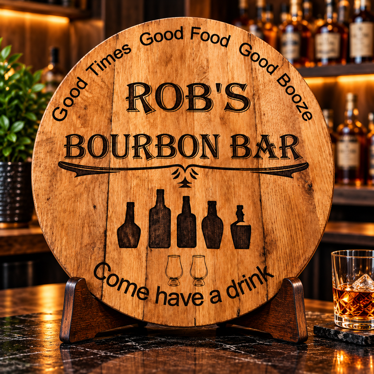 Blank dark wooden sign board mockup with rustic timber texture on a weathered wall background, empty brown wood plate for restaurant menu or vintage cafe signage.